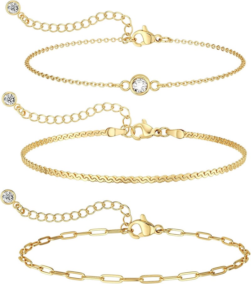 MBW Gold Bracelets for Women Trendy, Dainty 14K Gold Plated Bracelet Stack Beaded Chain Bracelet Set Thin Small Cute Paperclip Bracelets Fashion Waterproof Jewelry Gift Gold Accessories for Women - Image 1
